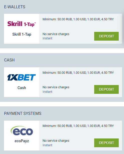 1xBet Casino Payments